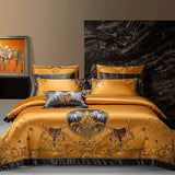 European Aristocratic Gold Brocade Bedding Set – Vintage Embroidery, Egyptian Cotton