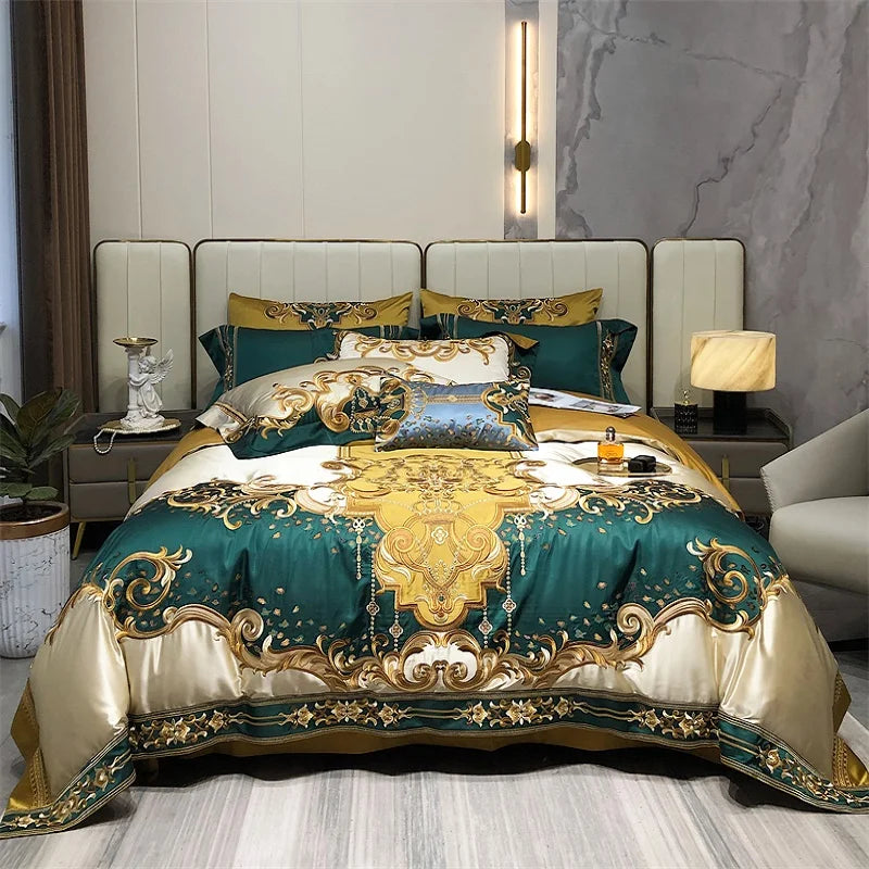 Vintage Brocade Bedding Set – High Precision Gold Embroidery, Egyptian Cotton
