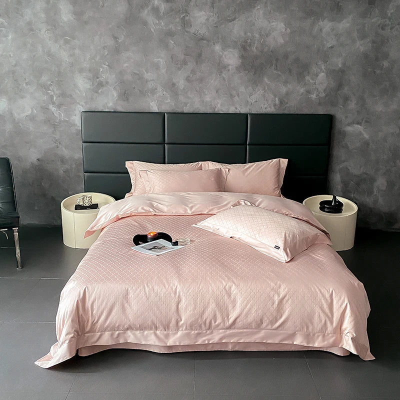 Elegant Purple Floral Jacquard Egyptian Cotton Bedding Set – Luxury Satin Finish