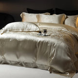 Champagne Gold Silk Jacquard Cotton Bedding Set – European Luxury Style