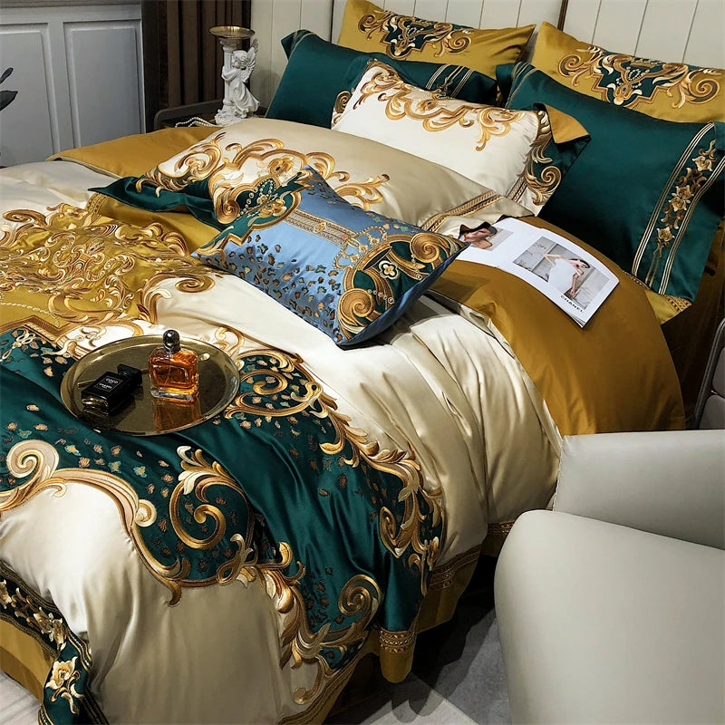 Vintage Brocade Bedding Set – High Precision Gold Embroidery, Egyptian Cotton
