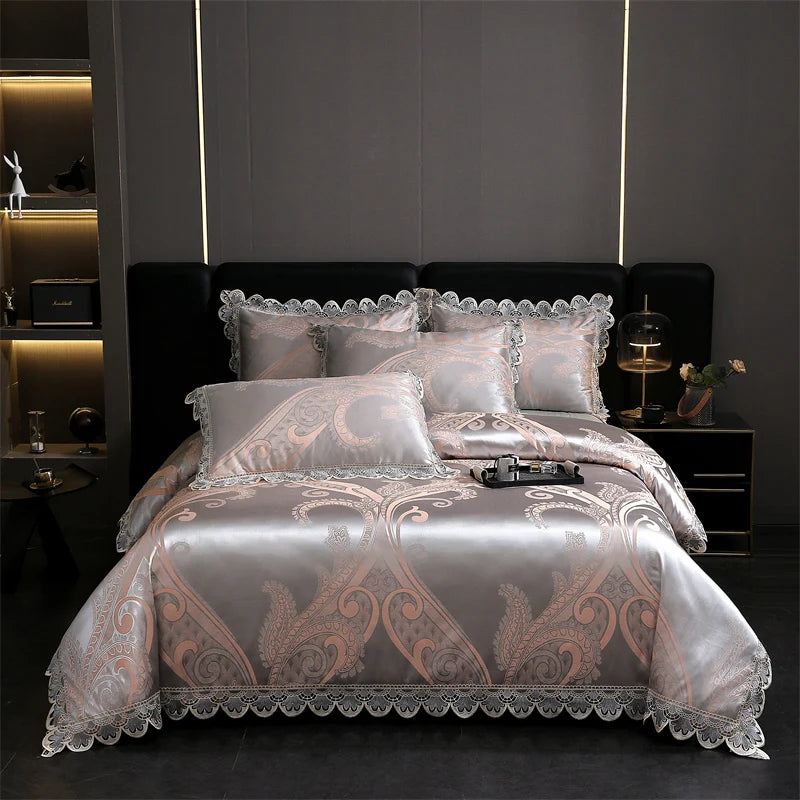 Golden Satin Jacquard Bedding Set
