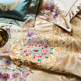 Champagne Gold European Palace Floral Embroidery Bedding Set – Brocade Egyptian Cotton