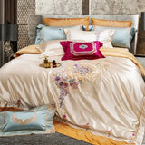 Champagne Gold European Palace Floral Embroidery Bedding Set – Brocade Egyptian Cotton
