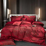 Burgundy Red Luxury Yarn-Dyed Jacquard Bedding Set – 5 Pieces with Decorative Pillow
