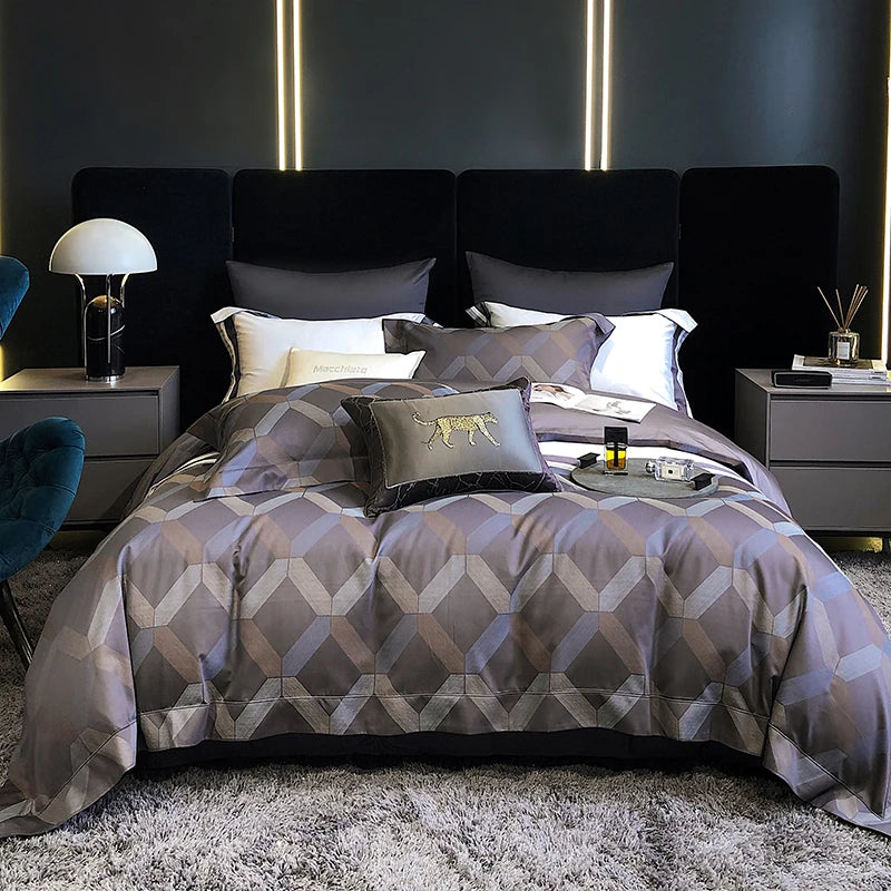 Luxury American Patchwork Bedding Set – 1200TC Egyptian Cotton & Satin Jacquard