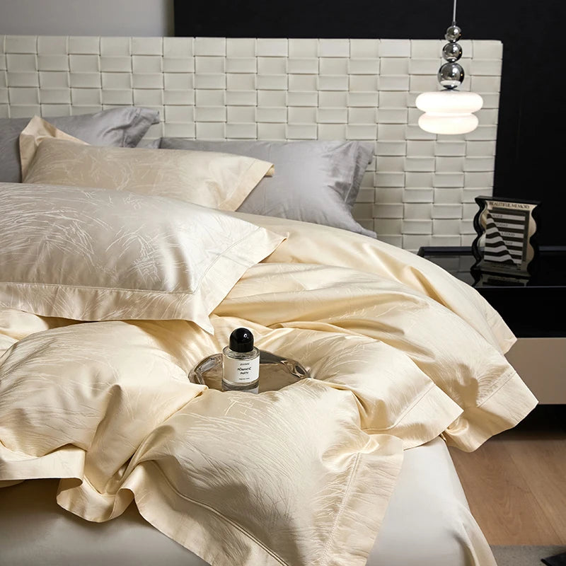 Champagne Luxury Jacquard Egyptian Cotton Bedding Set – 4 Pieces, Queen/King Size