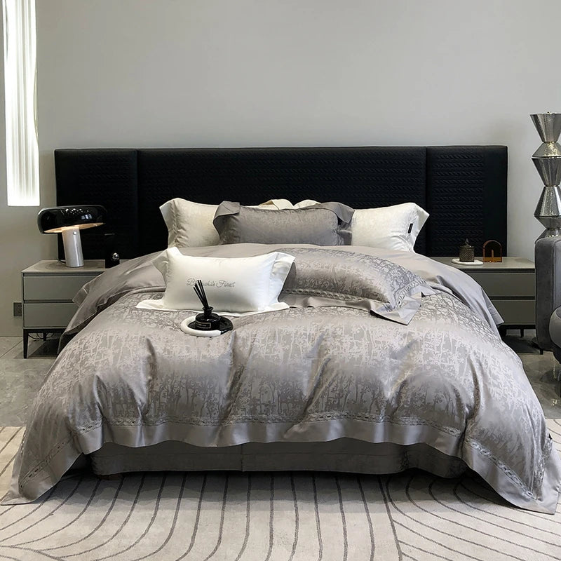 4-Piece Luxury Jacquard Bedding Set – Cotton & Lyocell Blend, Breathable & Skin-Friendly