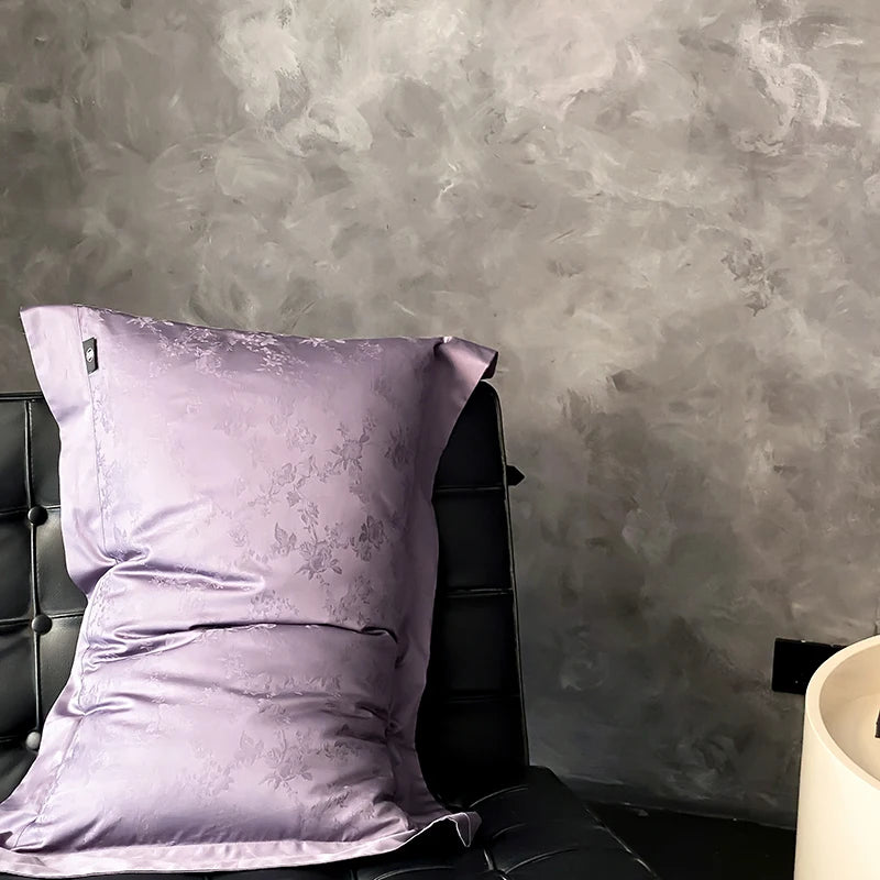 Elegant Purple Floral Jacquard Egyptian Cotton Bedding Set – Luxury Satin Finish