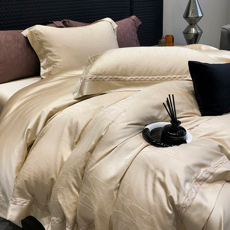 4-Piece Luxury Jacquard Bedding Set – 1000TC Lyocell Cotton, Soft & Silky