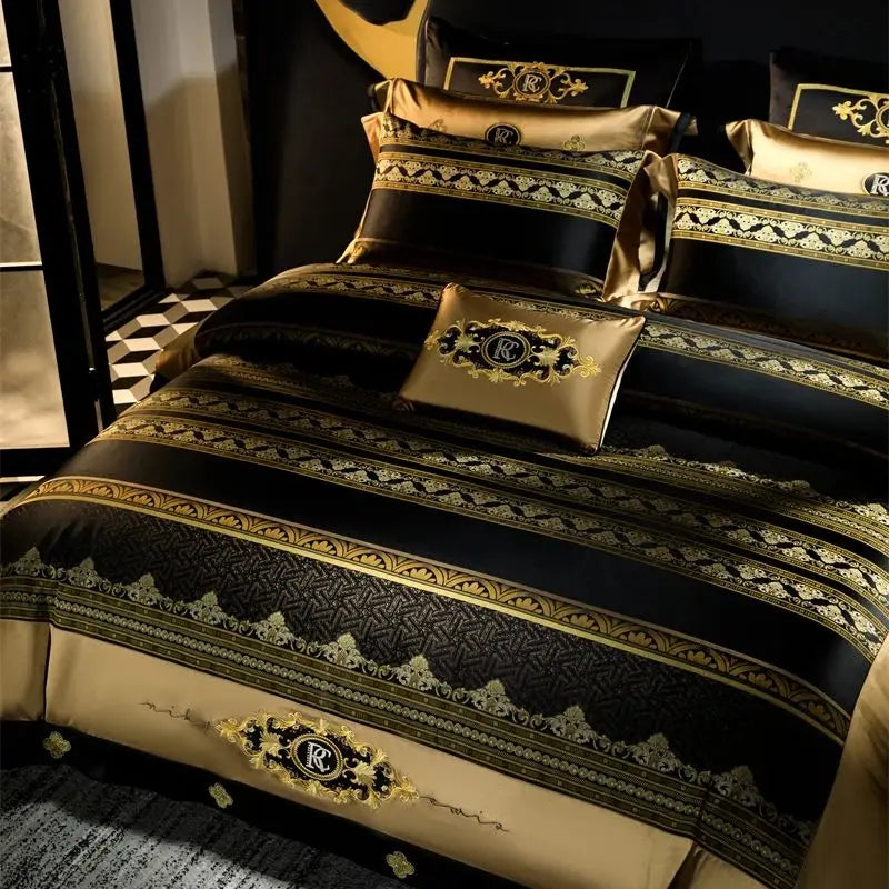 European Aristocrat Embroidered Brocade Bedding Set – Egyptian Cotton, 4/6/10 Pieces